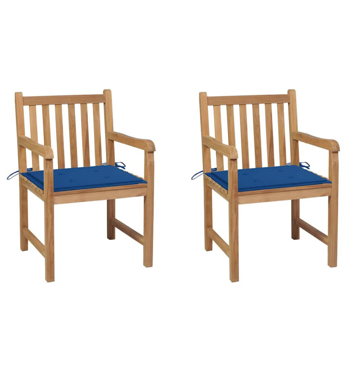 Chaises de jardin lot de 2 avec coussins bleu royal Teck massif | Mobilier & Déco