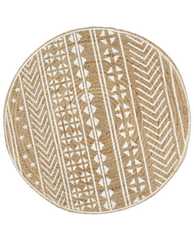 Tapis fait à la main Jute avec imprimé blanc 90 cm | Mobilier & Déco