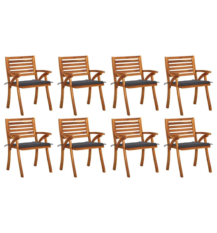 Chaises de jardin avec coussins lot de 8 Bois d'acacia solide | Mobilier & Déco