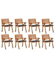 Chaises de jardin avec coussins lot de 8 Bois d'acacia solide | Mobilier & Déco