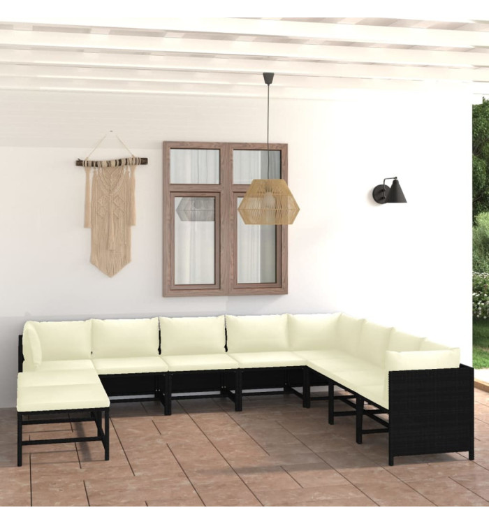Salon de jardin 11 pcs avec coussins Résine tressée Noir | Mobilier & Déco