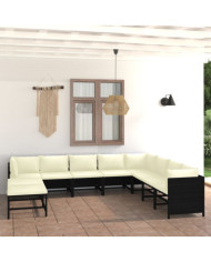 Salon de jardin 11 pcs avec coussins Résine tressée Noir | Mobilier & Déco
