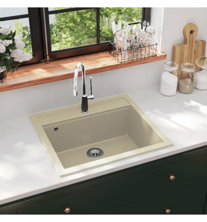 Évier de cuisine Granit Seul lavabo Beige | Mobilier & Déco