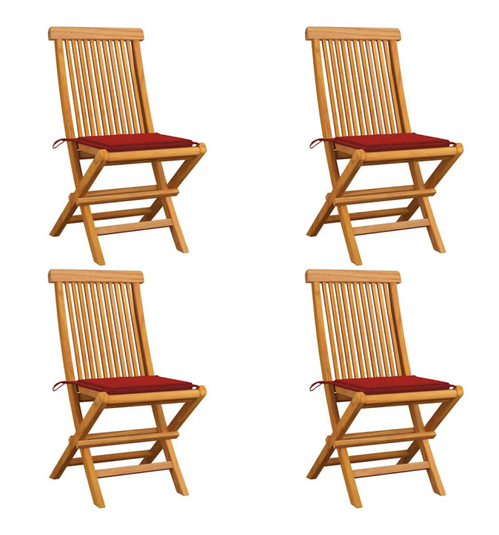 Chaises de jardin et coussins rouge lot de 4 Bois teck massif | Mobilier & Déco
