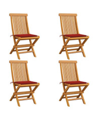 Chaises de jardin et coussins rouge lot de 4 Bois teck massif | Mobilier & Déco