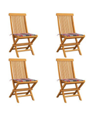 Chaises de jardin et coussins à carreaux rouge lot de 4 Teck | Mobilier & Déco