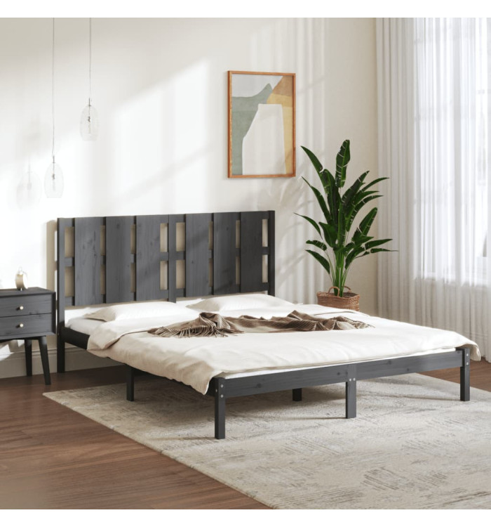Cadre de lit sans matelas gris 150x200 cm bois massif | Mobilier & Déco