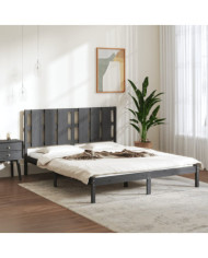 Cadre de lit sans matelas gris 150x200 cm bois massif | Mobilier & Déco
