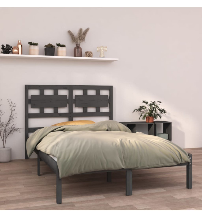 Cadre de lit sans matelas gris 150x200 cm bois massif | Mobilier & Déco