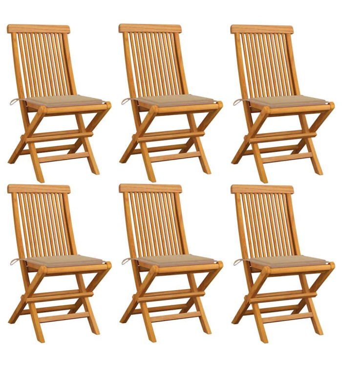 Chaises de jardin et coussins beige lot de 6 Bois teck massif | Mobilier & Déco