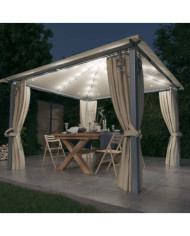 Tonnelle avec rideau et lumières LED 3x3 m Crème Aluminium | Mobilier & Déco