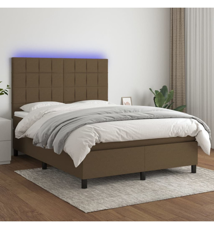 Sommier à lattes de lit matelas et LED Marron foncé 140x200 cm | Mobilier & Déco