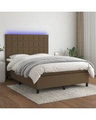 Sommier à lattes de lit matelas et LED Marron foncé 140x200 cm | Mobilier & Déco