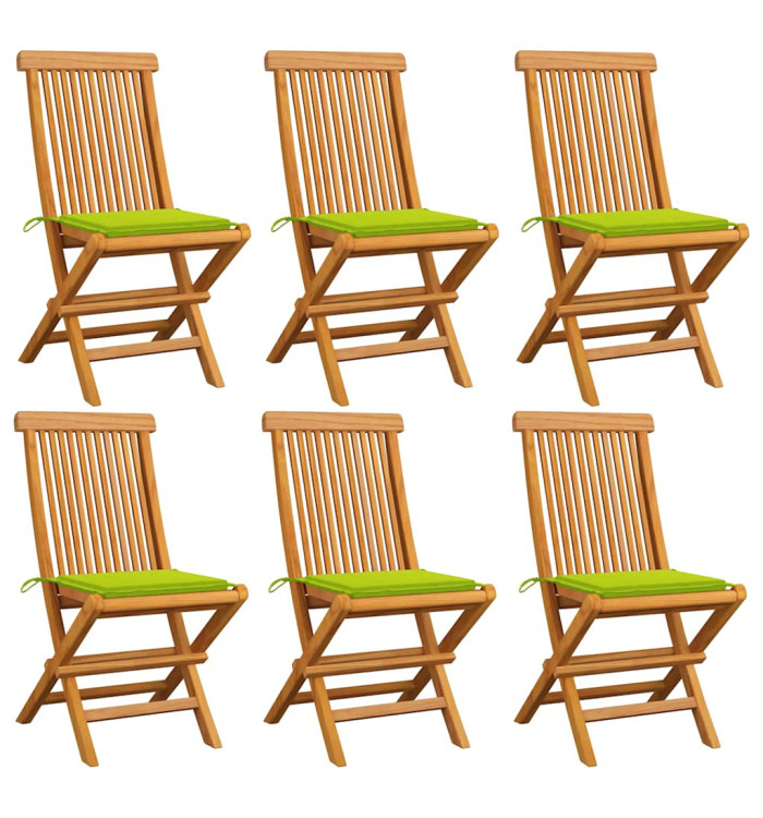 Chaises de jardin avec coussins vert vif lot de 6 Bois de teck | Mobilier & Déco