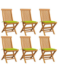 Chaises de jardin avec coussins vert vif lot de 6 Bois de teck | Mobilier & Déco