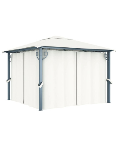Tonnelle avec rideau 300x300 cm Crème Aluminium | Mobilier & Déco