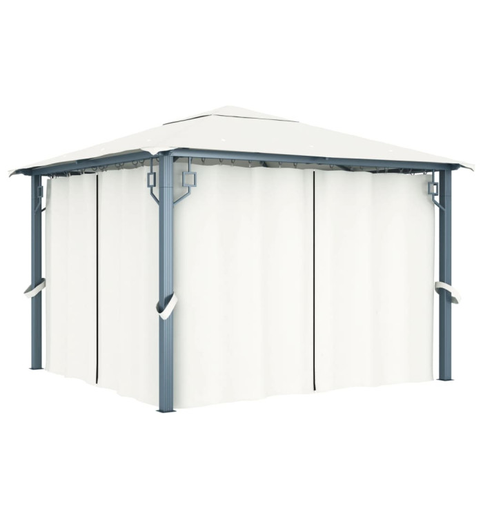 Tonnelle avec rideau 300x300 cm Crème Aluminium | Mobilier & Déco