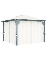 Tonnelle avec rideau 300x300 cm Crème Aluminium | Mobilier & Déco