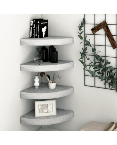Étagères d'angle murales 4 pcs Gris béton 25x25x3,8 cm MDF | Mobilier & Déco