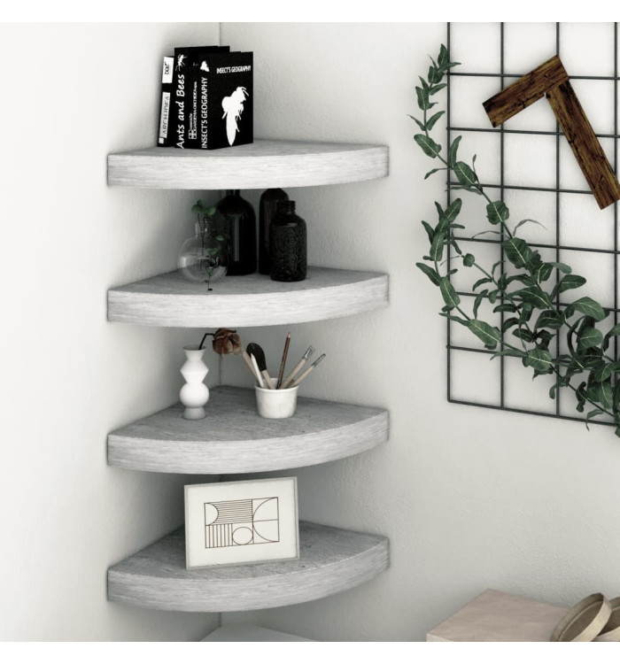 Étagères d'angle murales 4 pcs Gris béton 25x25x3,8 cm MDF | Mobilier & Déco