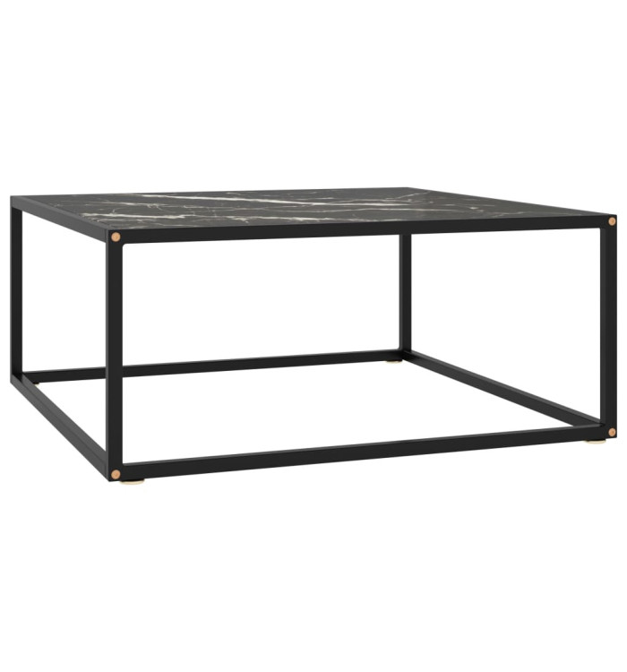 Table basse Noir avec verre marbre noir 80x80x35 cm | Mobilier & Déco