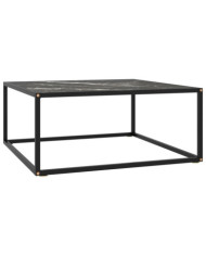 Table basse Noir avec verre marbre noir 80x80x35 cm | Mobilier & Déco