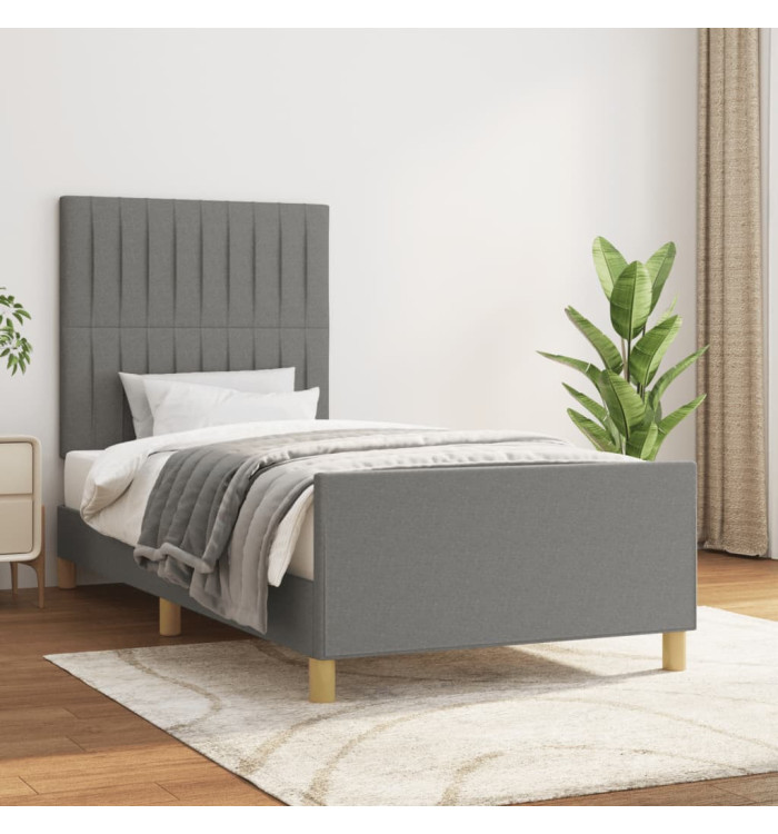 Cadre de lit sans matelas gris foncé 90x200 cm tissu | Mobilier & Déco