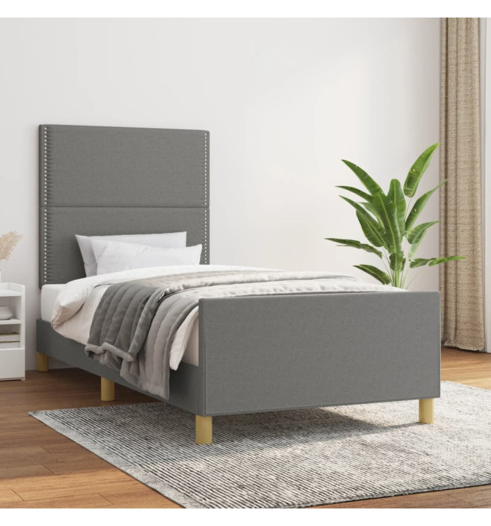 Cadre de lit sans matelas gris foncé 90x200 cm tissu | Mobilier & Déco
