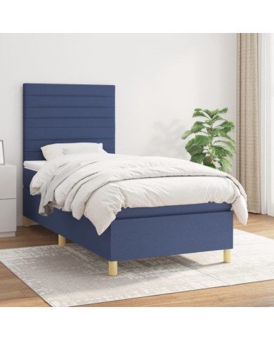 Sommier à lattes de lit avec matelas Bleu 100x200 cm Tissu | Mobilier & Déco