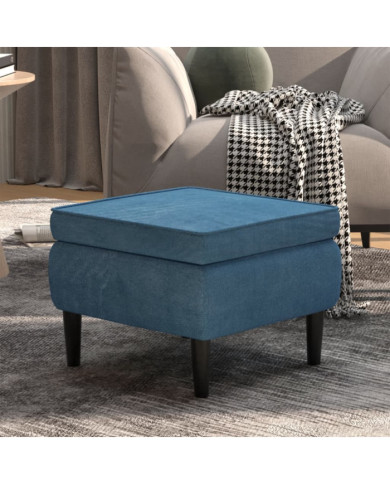 Tabouret avec pieds en bois Bleu Velours | Mobilier & Déco