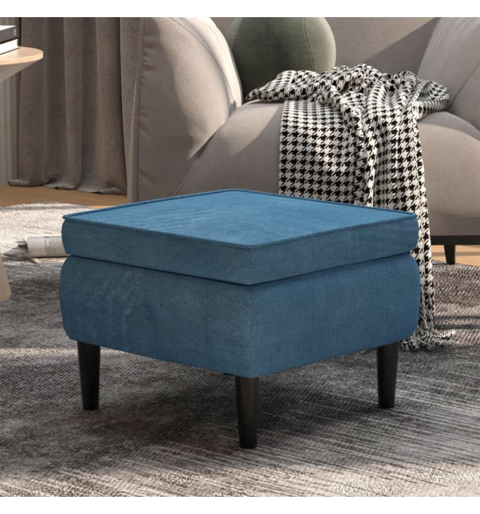 Tabouret avec pieds en bois Bleu Velours | Mobilier & Déco