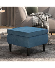 Tabouret avec pieds en bois Bleu Velours | Mobilier & Déco