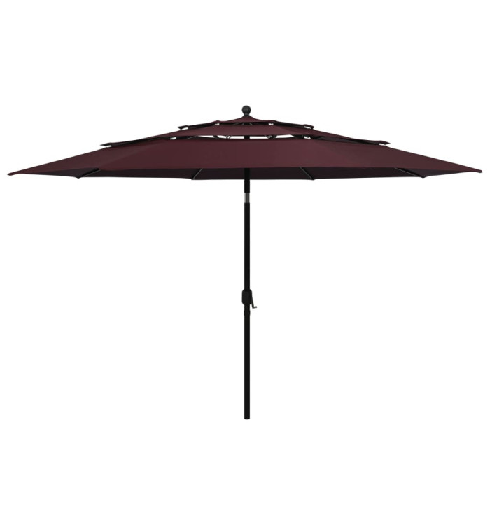 Parasol de jardin à 3 niveaux mât en aluminium rouge bordeaux | Mobilier & Déco