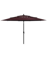 Parasol de jardin à 3 niveaux mât en aluminium rouge bordeaux | Mobilier & Déco