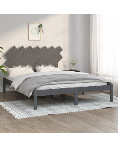 Cadre de lit sans matelas gris 150x200 cm bois massif | Mobilier & Déco