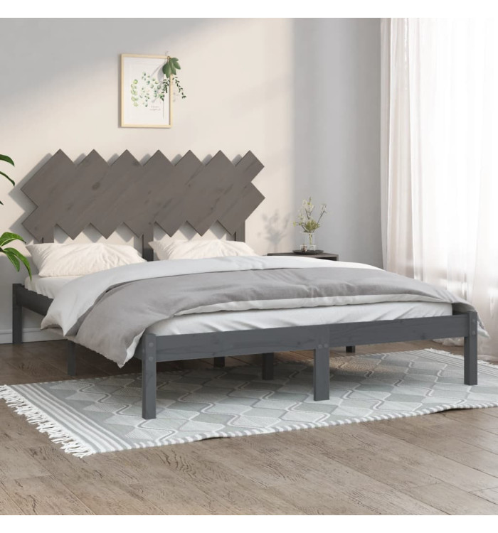 Cadre de lit sans matelas gris 150x200 cm bois massif | Mobilier & Déco