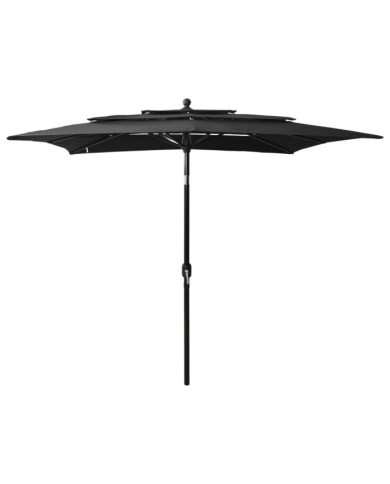 Parasol de jardin à 3 niveaux avec mât en aluminium noir | Mobilier & Déco