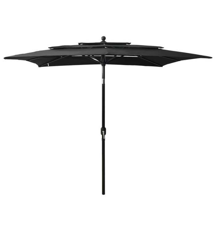 Parasol de jardin à 3 niveaux avec mât en aluminium noir | Mobilier & Déco