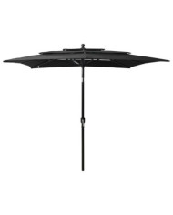 Parasol de jardin à 3 niveaux avec mât en aluminium noir | Mobilier & Déco