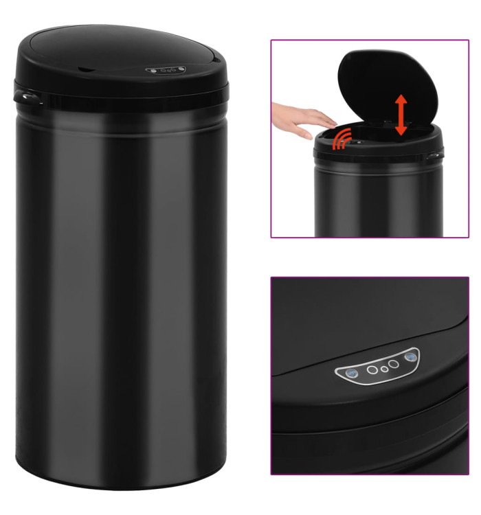 Poubelle à capteur automatique 50 L Acier au carbone Noir | Mobilier & Déco
