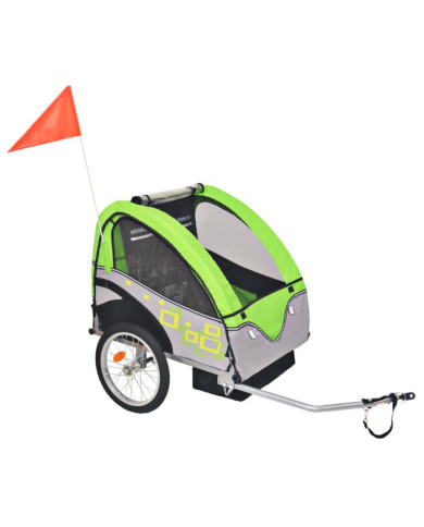 Remorque de vélo gris et vert 30 kg | Mobilier & Déco
