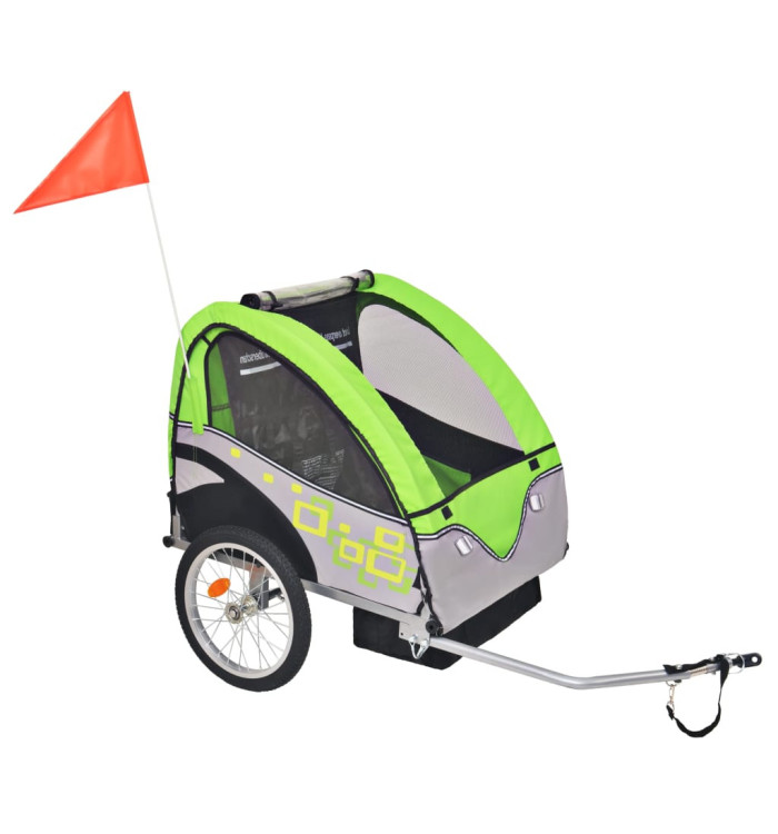 Remorque de vélo gris et vert 30 kg | Mobilier & Déco