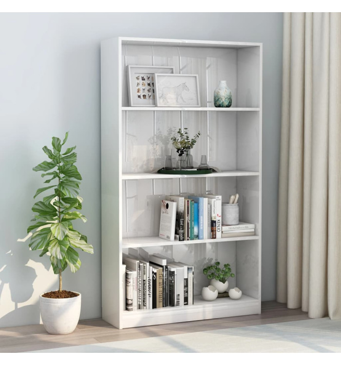 Bibliothèque à 4 niveaux Blanc brillant Bois d’ingénierie | Mobilier & Déco