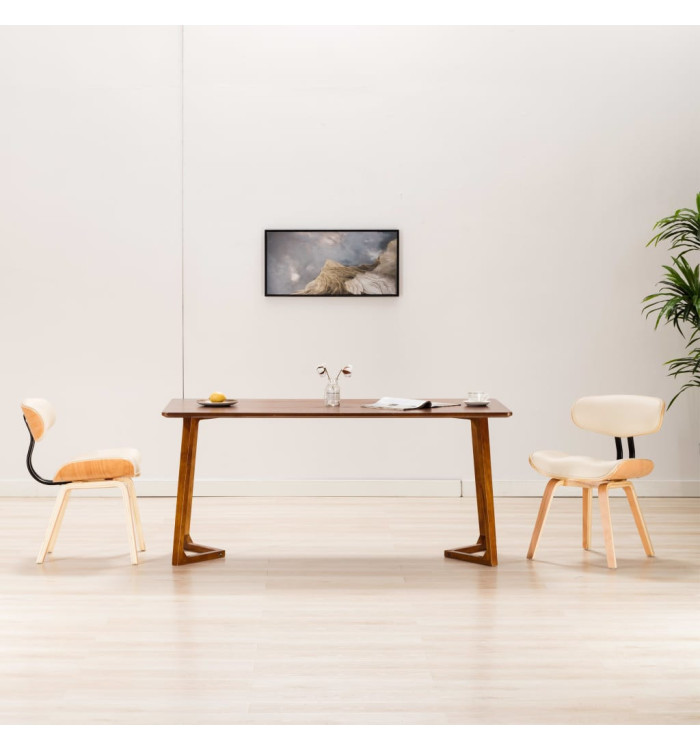 Chaises à manger lot de 2 crème bois courbé et similicuir | Mobilier & Déco