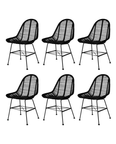 Chaises à manger lot de 6 noir rotin naturel | Mobilier & Déco