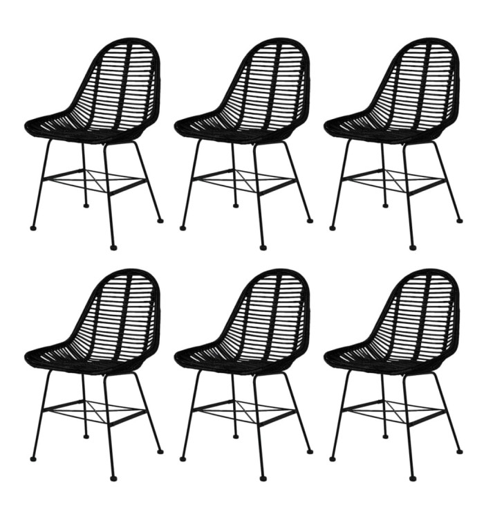 Chaises à manger lot de 6 noir rotin naturel | Mobilier & Déco