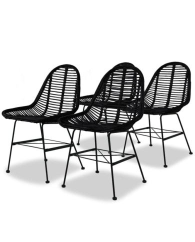 Chaises à manger lot de 4 noir rotin naturel | Mobilier & Déco
