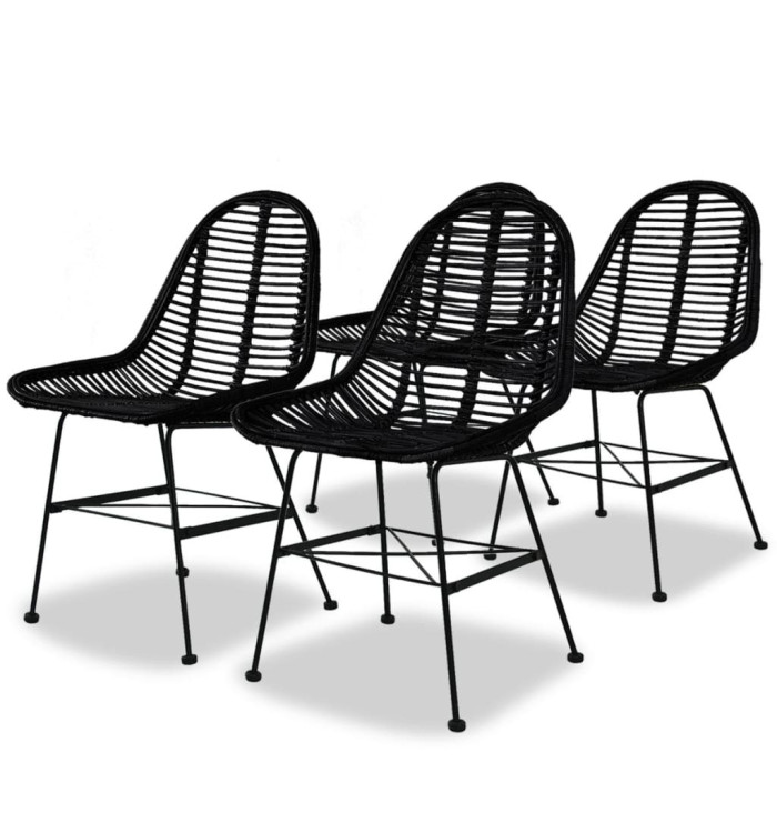 Chaises à manger lot de 4 noir rotin naturel | Mobilier & Déco