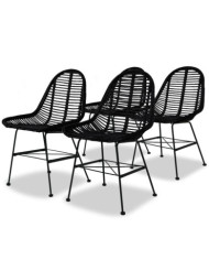 Chaises à manger lot de 4 noir rotin naturel | Mobilier & Déco