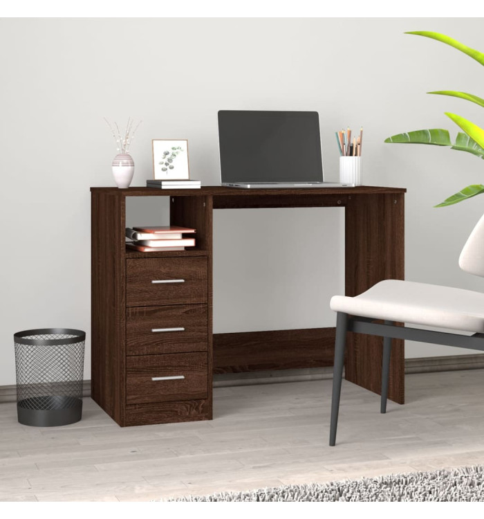 Bureau avec tiroirs Chêne marron 102x50x76 cm Bois d'ingénierie | Mobilier & Déco